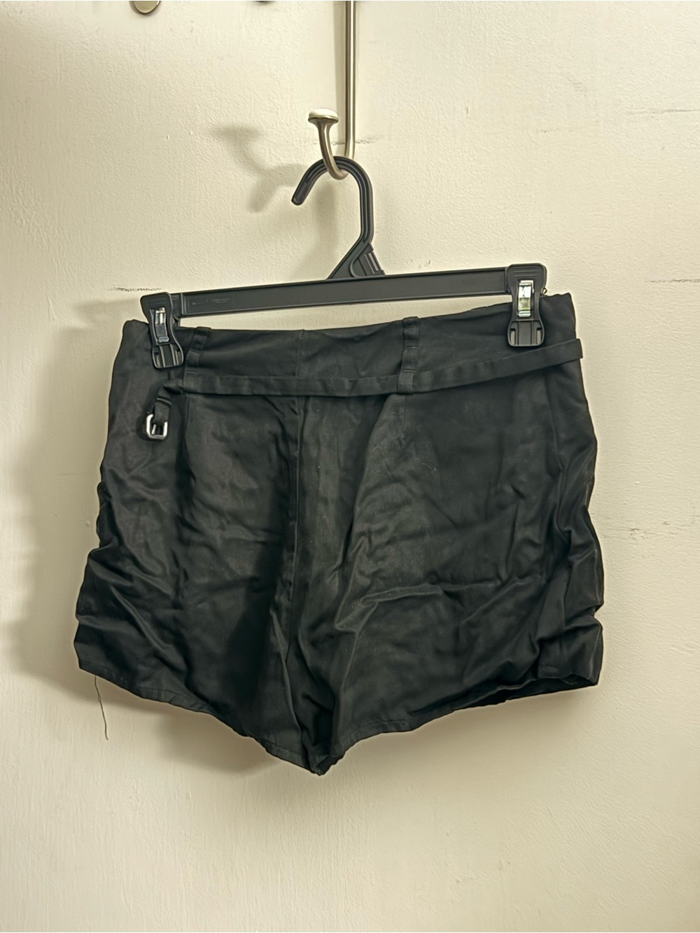 Reformation Black High-Waist Tailored Shorts with Buckle